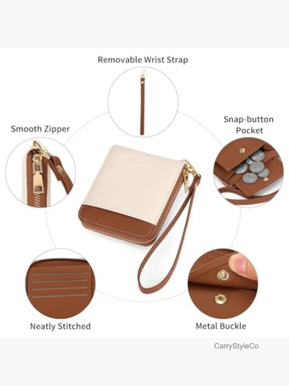 RFID Blocking Zip Around Wristlet Wallet Vegan Leather Card Holder